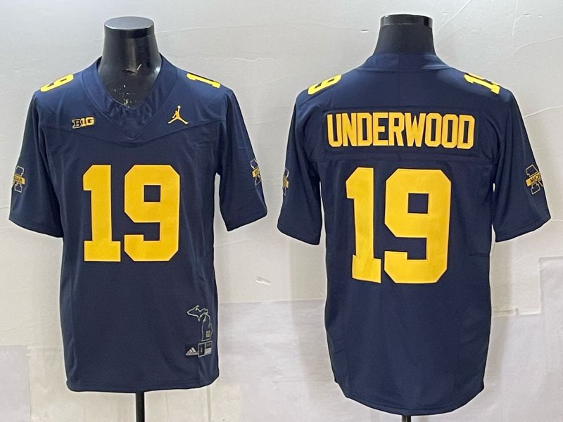 Men Michigan Wolverines #19 Underwood Blue 2025 NCAA Jersey 01->ncaa teams->NCAA Jersey